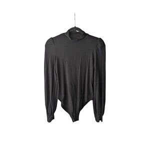 High Neck Bodysuit Fitted Long Sleeve Women's M Snap Mangopop